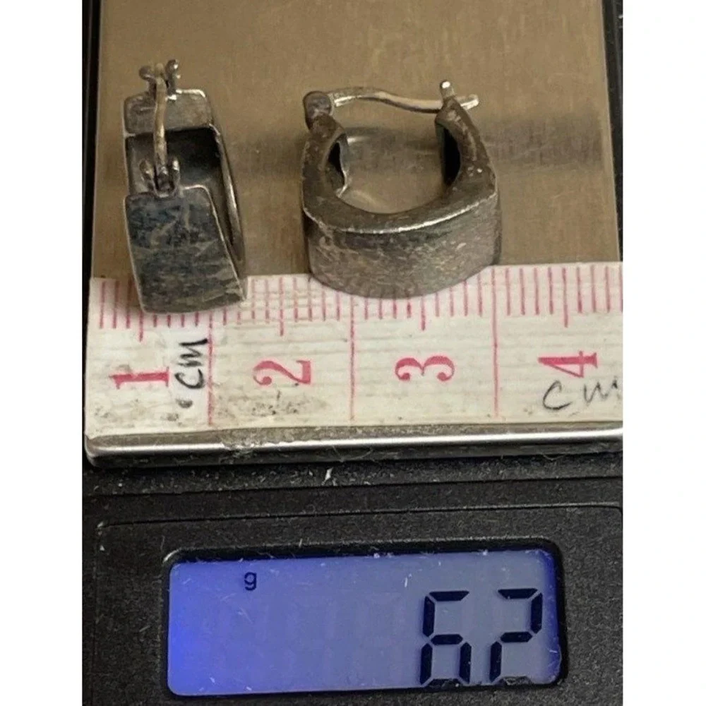 Vintage 925 Sterling Silver Square Huggie Hoop Earrings Tapered U Shape 6.2g